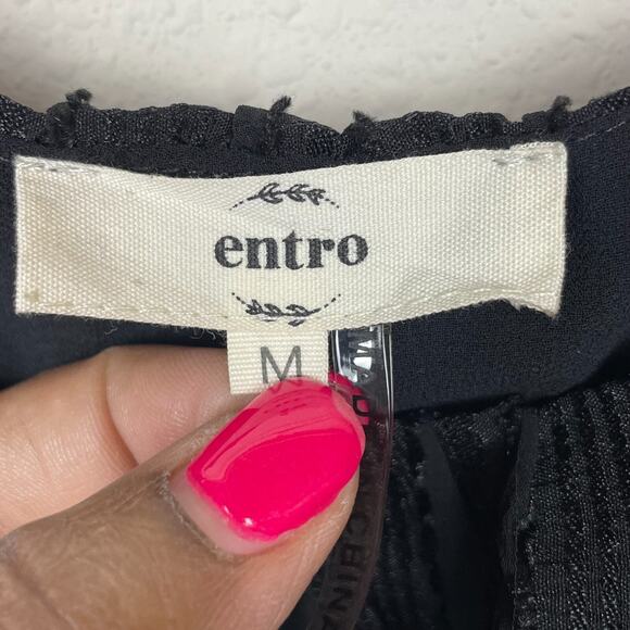 Entro Medium Black Velvet Striped Tiered Ruffle Top Goth‎ Whimsigoth Festival - Picture 7 of 7